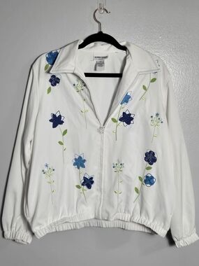 Alfred Dunner White Floral Jacket Petite Blue Embroidered Size Large 12P